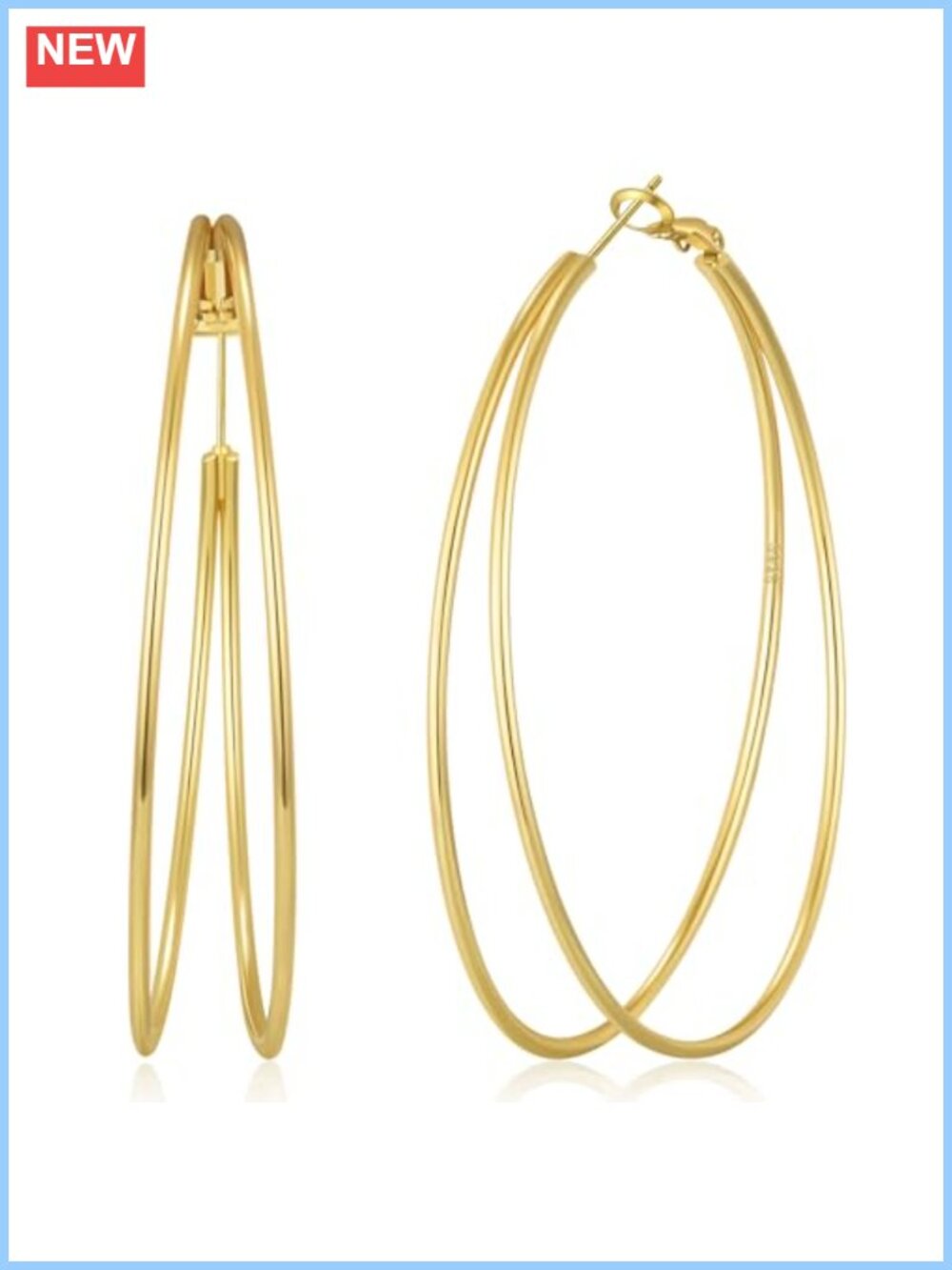 Large Thin Double Hoop Earrings 14k Gold Plated Hypoallergenic 925 Sterling